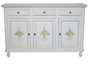 Credenza 3 ante legno bianca decorata filo verde 150x45x98 - Mobili 2G