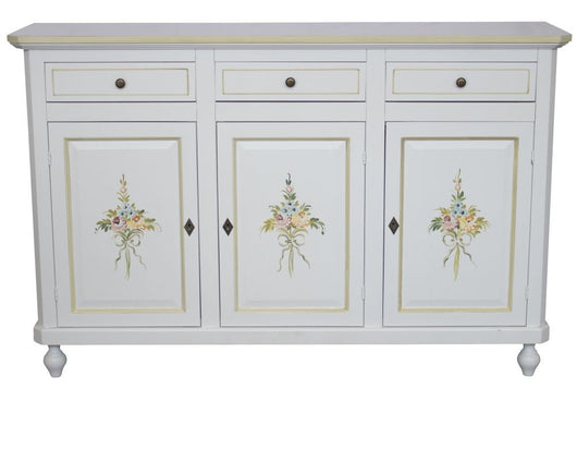 Credenza 3 ante legno bianca decorata filo verde 150x45x98 - Mobili 2G