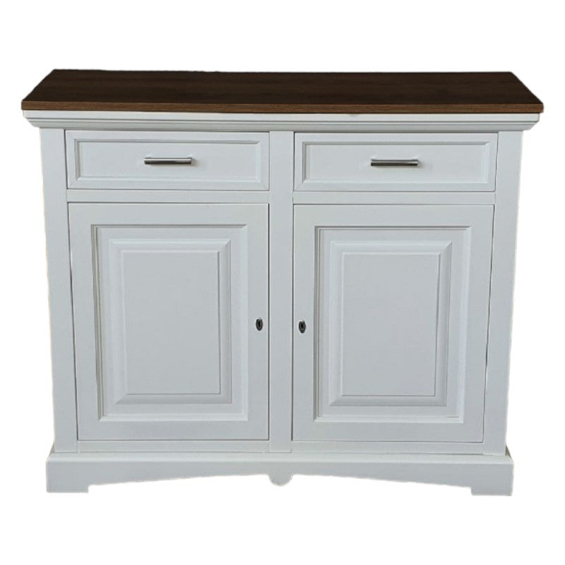 Credenza 2 ante legno bianco noce bicolore shabby 117x46x96 - Mobili 2G
