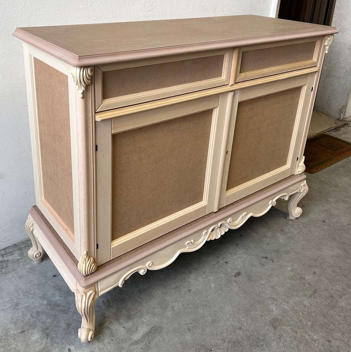 Credenza 2 porte 2 cassetti classica barocco legno grezzo 118x55x92 - Mobili 2G