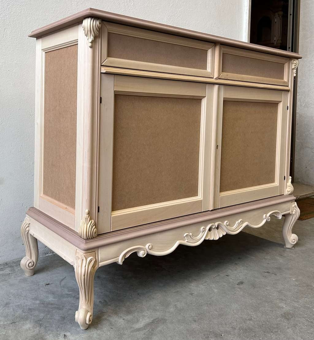 Credenza 2 porte 2 cassetti classica barocco legno grezzo 118x55x92 - Mobili 2G