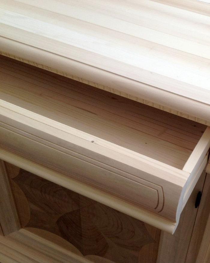 Credenza 2 porte 2 cassetti intarsio legno massello grezzo 211x58x114 - Mobili 2G