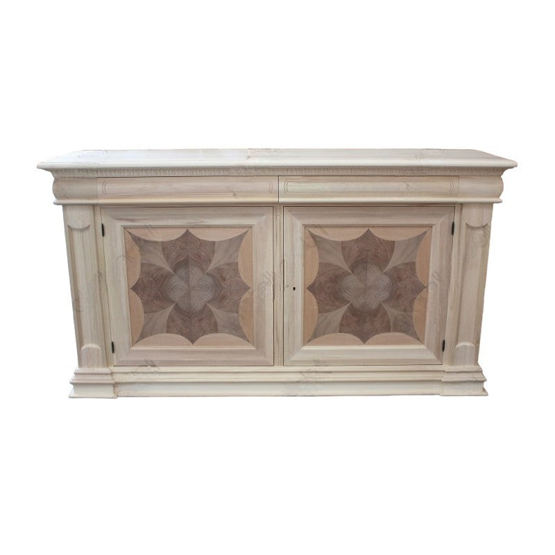 Credenza 2 porte 2 cassetti intarsio legno massello grezzo 211x58x114 - Mobili 2G