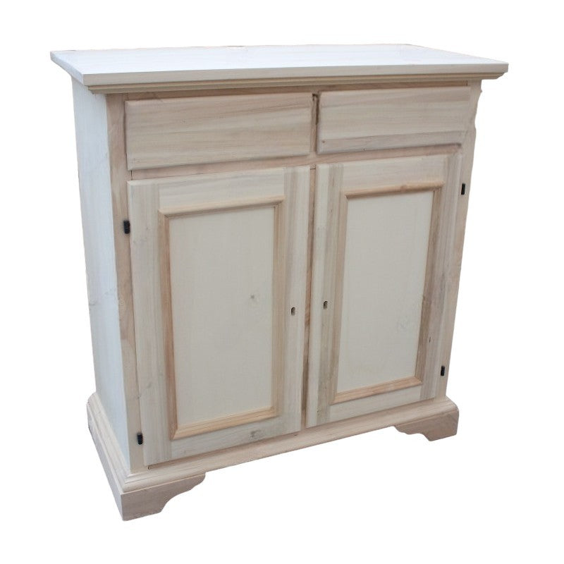 Credenza 2 porte 2 cassetti legno grezzo 90x40x94 - Mobili 2G