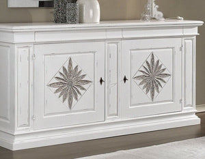 Credenza 2 porte 2 cassetti legno intarsio bianco shabby 230x57x113 - Mobili 2G