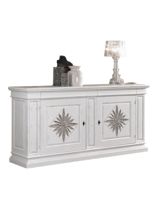 Credenza 2 porte 2 cassetti legno intarsio bianco shabby 230x57x113 - Mobili 2G