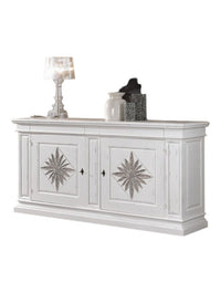 Credenza 2 porte 2 cassetti legno intarsio bianco shabby 230x57x113 - Mobili 2G