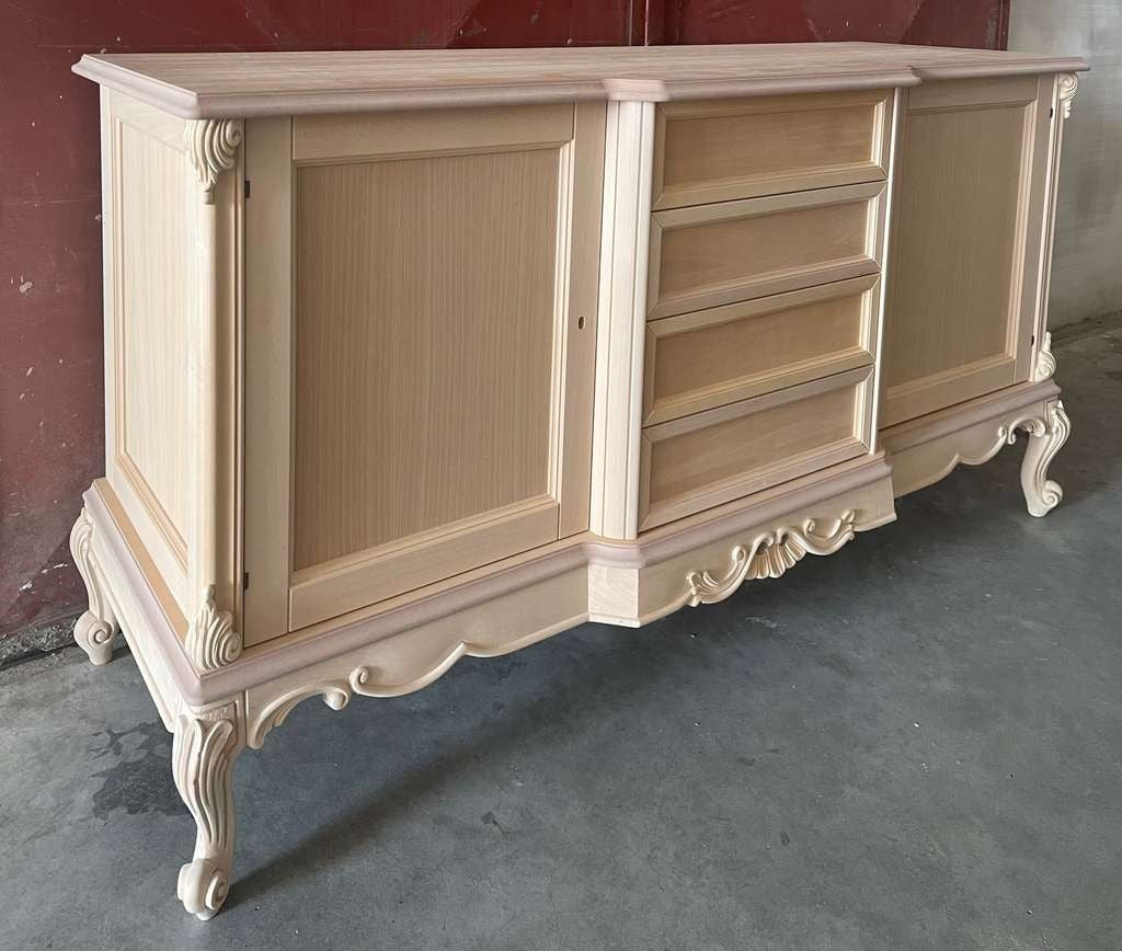 Credenza 2 porte 4 cassetti classica barocco legno grezzo 174x60x92 - Mobili 2G
