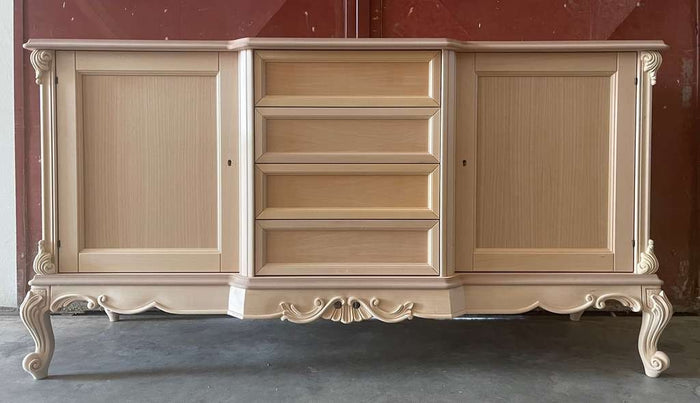 Credenza 2 porte 4 cassetti classica barocco legno grezzo 174x60x92 - Mobili 2G