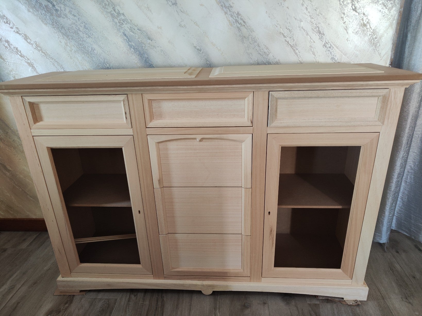 Credenza 2 porte 6 cassetti legno grezzo 170x46x116 - Mobili 2G