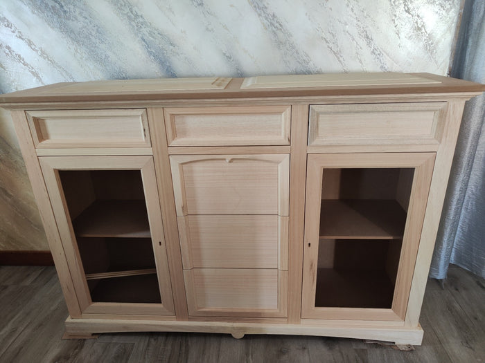 Credenza 2 porte 6 cassetti legno grezzo 170x46x116 - Mobili 2G