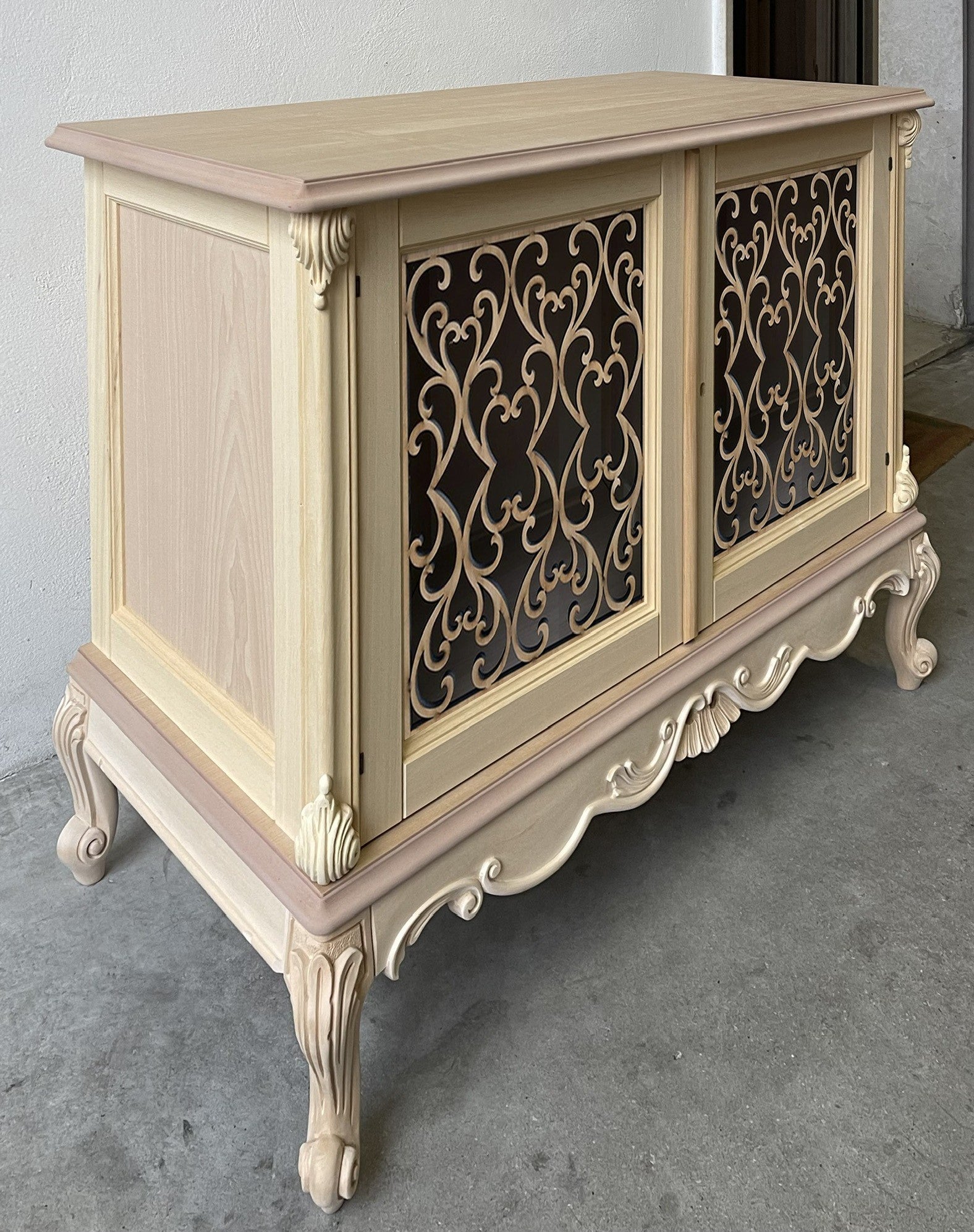 Credenza 2 porte classica barocco legno grezzo incisa 118x56x92 - Mobili 2G