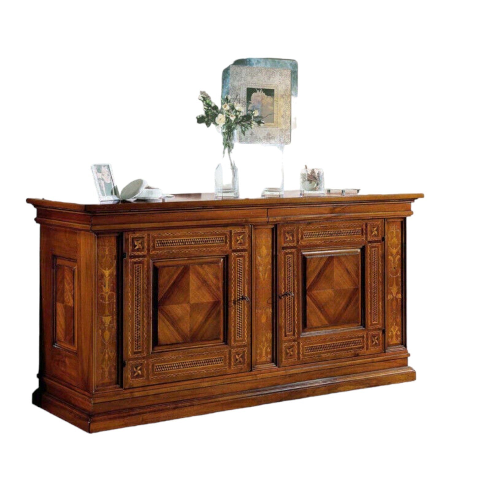 Credenza 2 porte classica intarsio legno bassano 230x68x115 - Mobili 2G