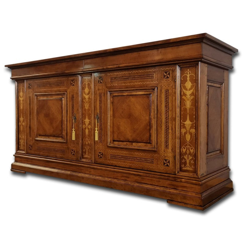 Credenza 2 porte classica intarsio legno bassano 230x68x115 - Mobili 2G
