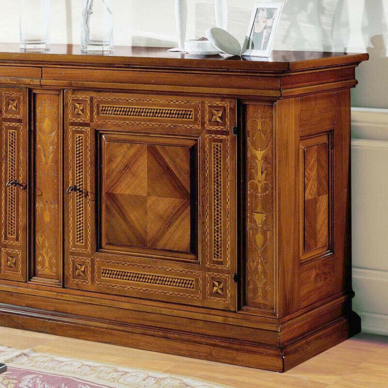 Credenza 2 porte classica intarsio legno bassano 230x68x115 - Mobili 2G