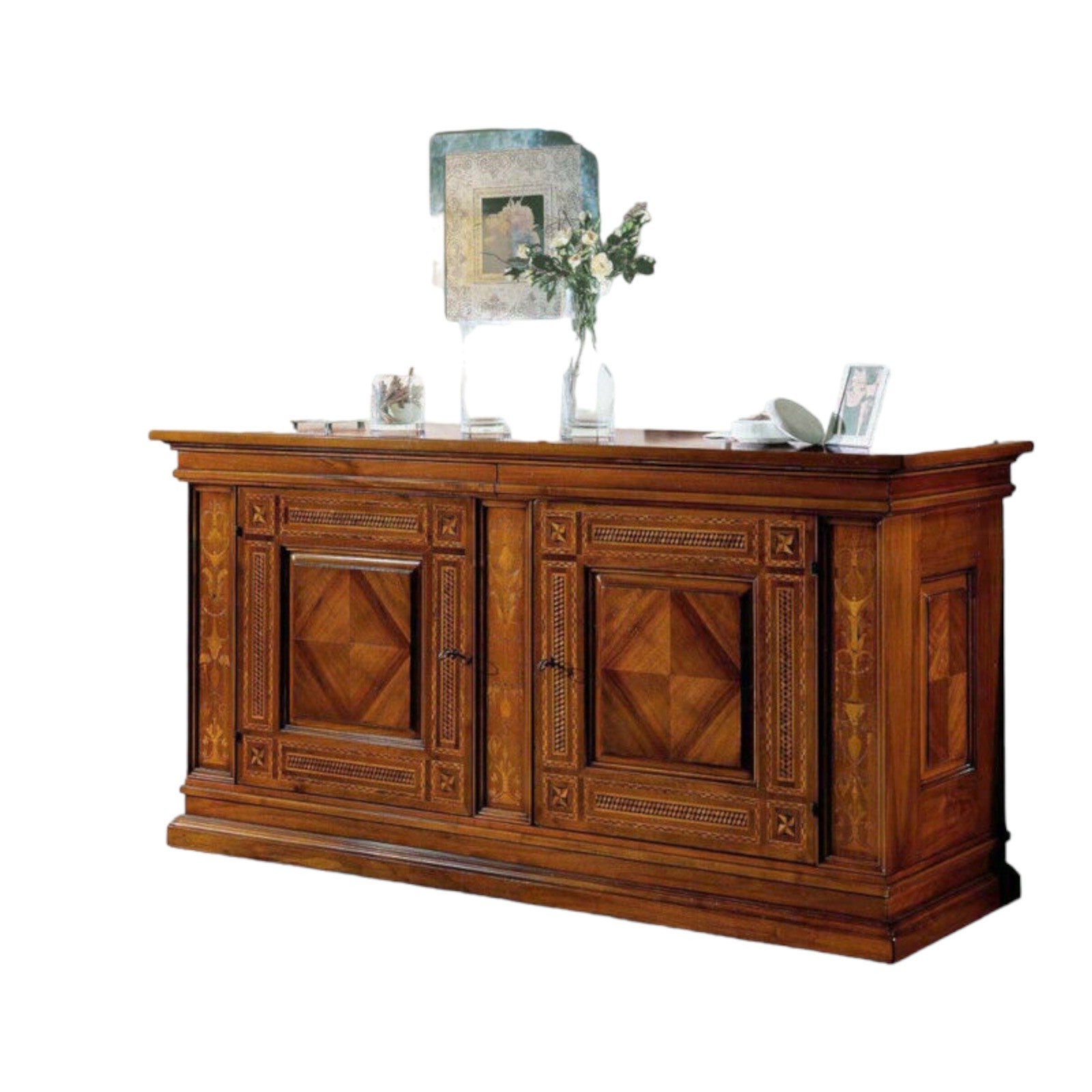 Credenza 2 porte classica intarsio legno bassano 230x68x115 - Mobili 2G
