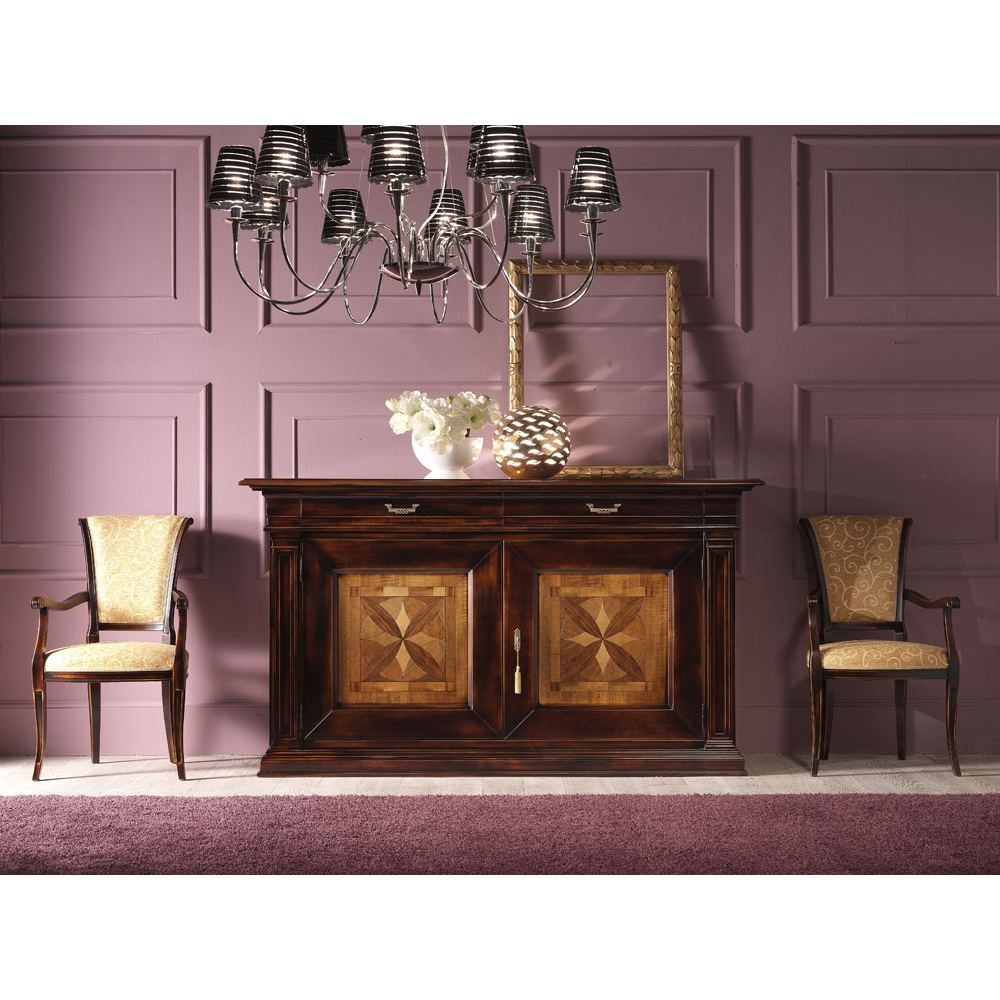 Credenza 2 porte classica intarsio legno bicolore 200x56x113