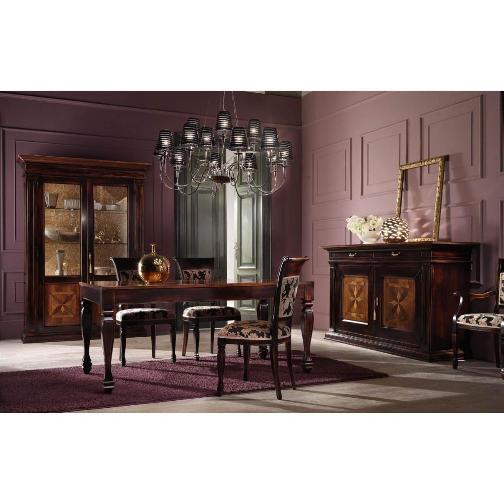 Credenza 2 porte classica intarsio legno bicolore 200x56x113