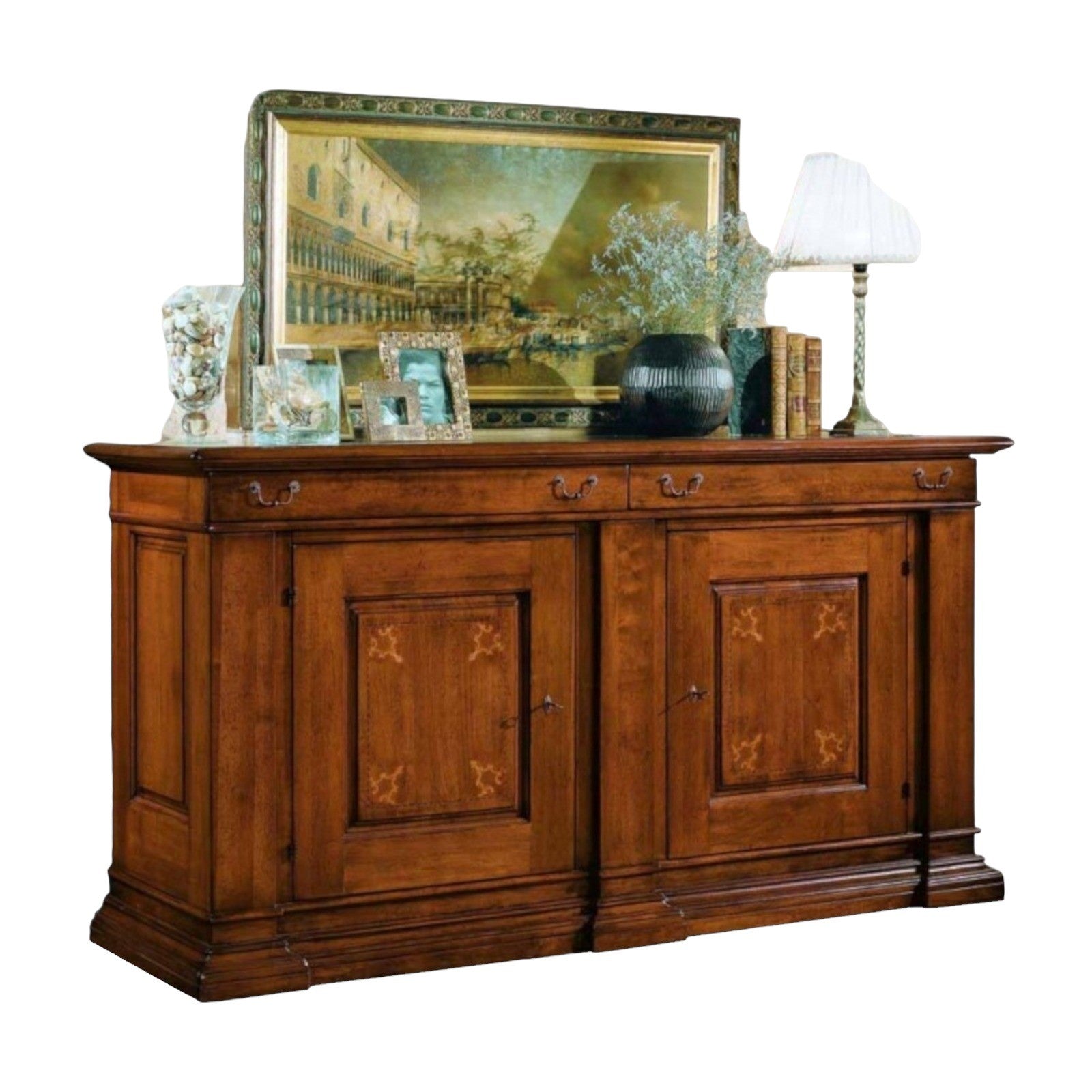 Credenza 2 porte intarsi classica legno bassano 215x55x115