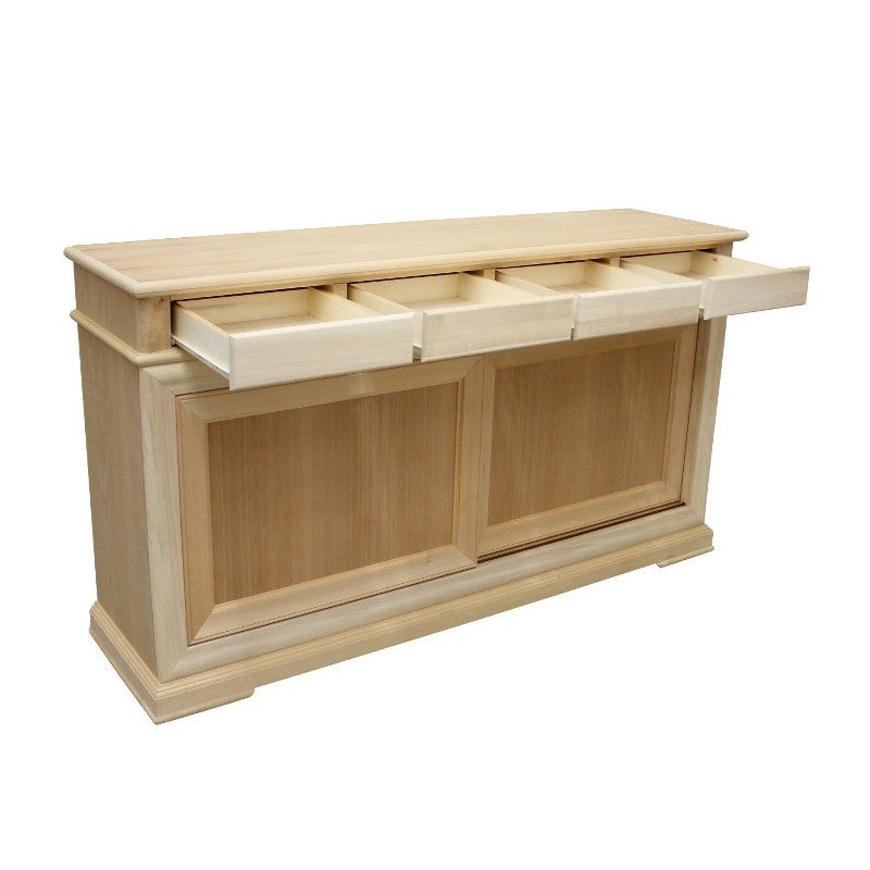 Credenza 2 porte scorrevoli 4 cassetti legno grezzo 180x48x100 - Mobili 2G