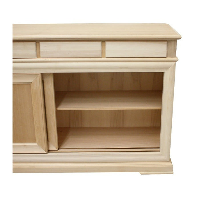 Credenza 2 porte scorrevoli 4 cassetti legno grezzo 180x48x100 - Mobili 2G