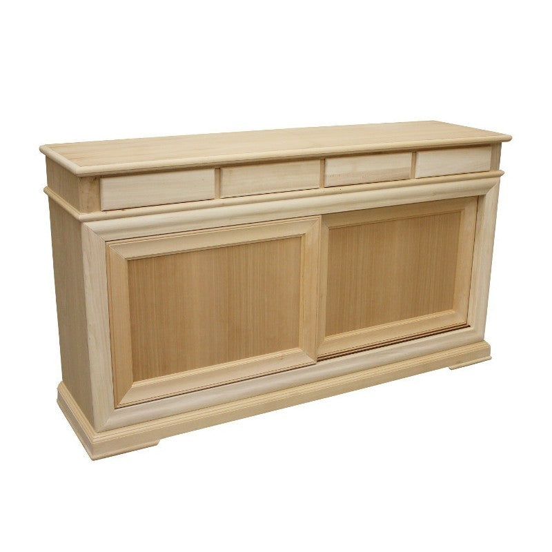 Credenza 2 porte scorrevoli 4 cassetti legno grezzo 180x48x100 - Mobili 2G