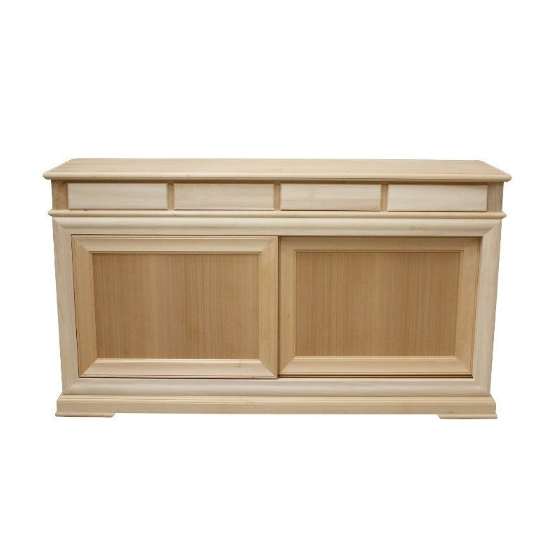 Credenza 2 porte scorrevoli 4 cassetti legno grezzo 180x48x100 - Mobili 2G