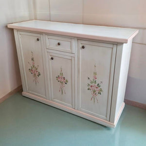 Credenza 3 porte 1 cassetto bianco anticato decori filo rosa 120x39x85 - Mobili 2G