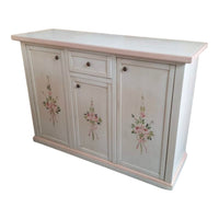 Credenza 3 porte 1 cassetto bianco anticato decori filo rosa 120x39x85 - Mobili 2G
