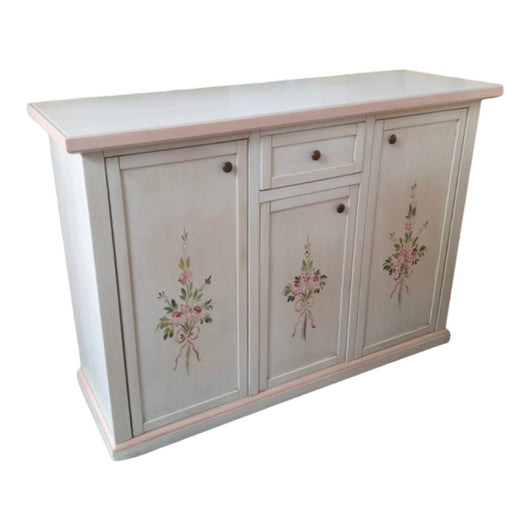 Credenza 3 porte 1 cassetto bianco anticato decori filo rosa 120x39x85 - Mobili 2G