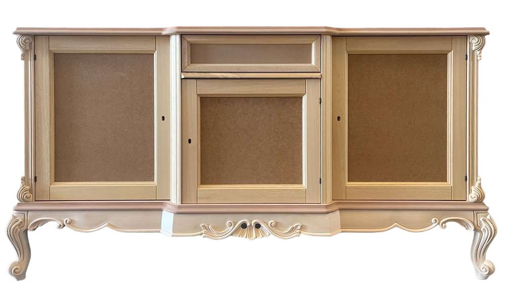 Credenza 3 porte 1 cassetto classica barocco legno grezzo 174x60x92 - Mobili 2G