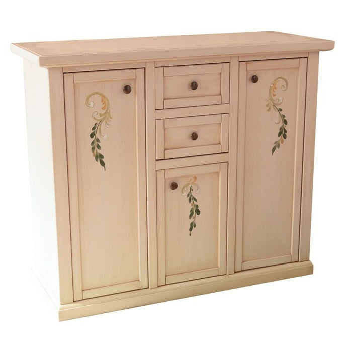 Credenza 3 porte 2 cassetti shabby avorio anticato decori 100x39x85 - Mobili 2G