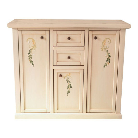 Credenza 3 porte 2 cassetti shabby avorio anticato decori 100x39x85 - Mobili 2G