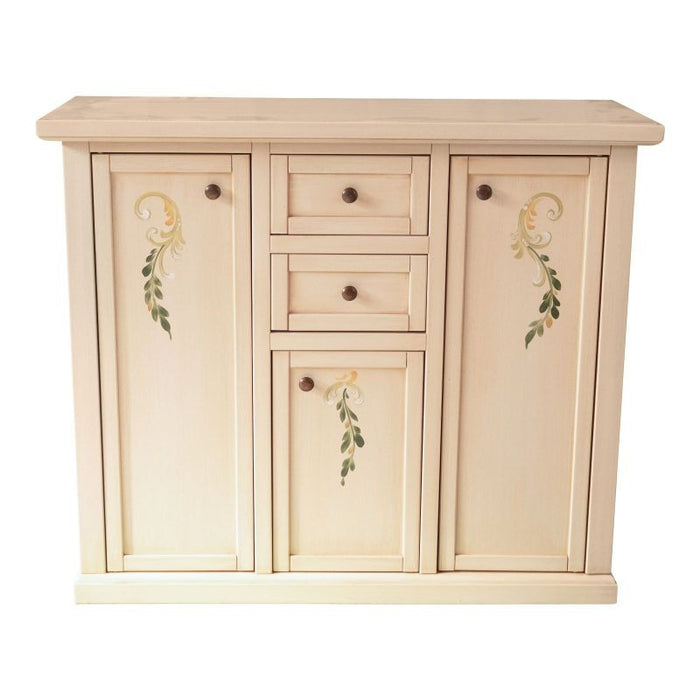 Credenza 3 porte 2 cassetti shabby avorio anticato decori 100x39x85 - Mobili 2G