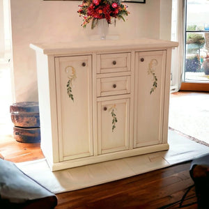 Credenza 3 porte 2 cassetti shabby avorio anticato decori 100x39x85 - Mobili 2G