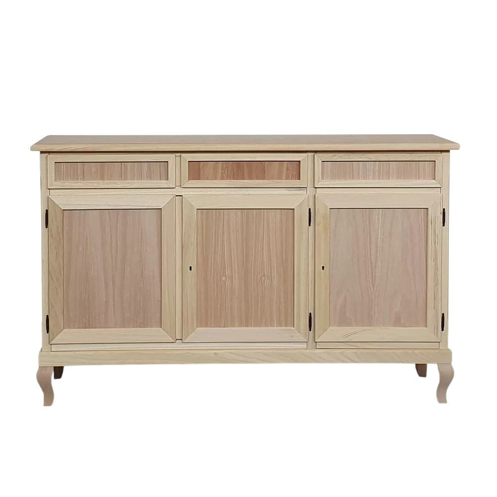 Credenza 3 porte 3 cassetti legno grezzo 155x45x98 - Mobili 2G