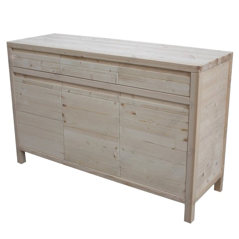 Credenza 3 porte 3 cassetti legno massello di abete grezzo 150x50x95 - Mobili 2G
