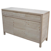 Credenza 3 porte 3 cassetti legno massello di abete grezzo 150x50x95 - Mobili 2G