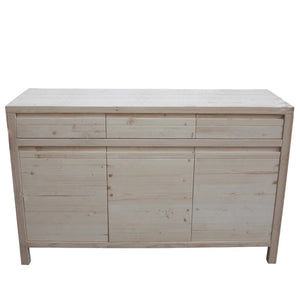 Credenza 3 porte 3 cassetti legno massello di abete grezzo 150x50x95 - Mobili 2G