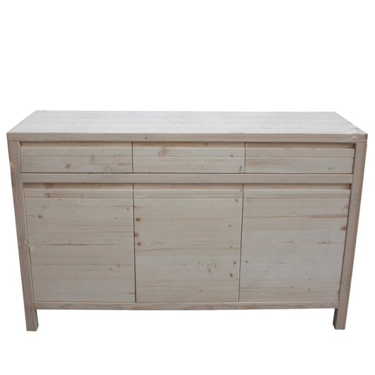 Credenza 3 porte 3 cassetti legno massello di abete grezzo 150x50x95 - Mobili 2G