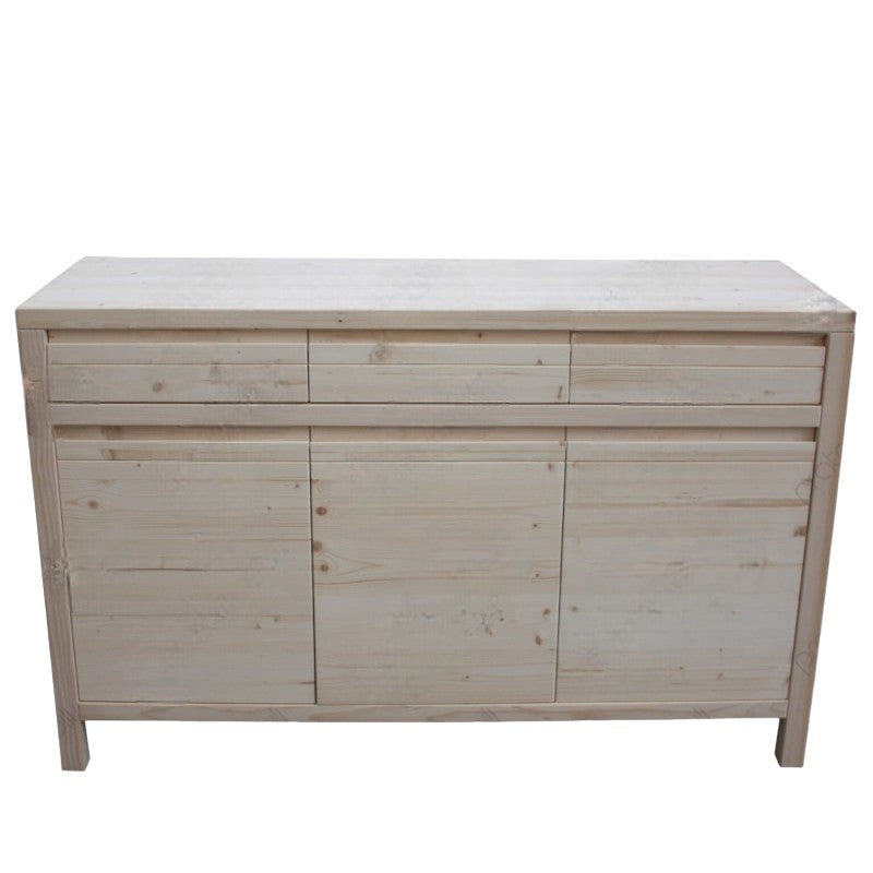 Credenza 3 porte 3 cassetti legno massello di abete grezzo 150x50x95 - Mobili 2G
