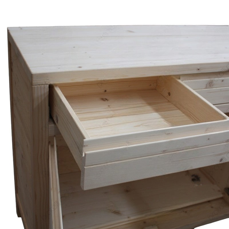 Credenza 3 porte 3 cassetti legno massello di abete grezzo 150x50x95 - Mobili 2G