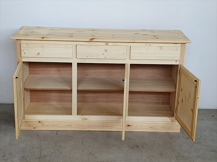 Credenza 3 porte 3 cassetti legno massello pino grezzo 156x42x85 - Mobili 2G