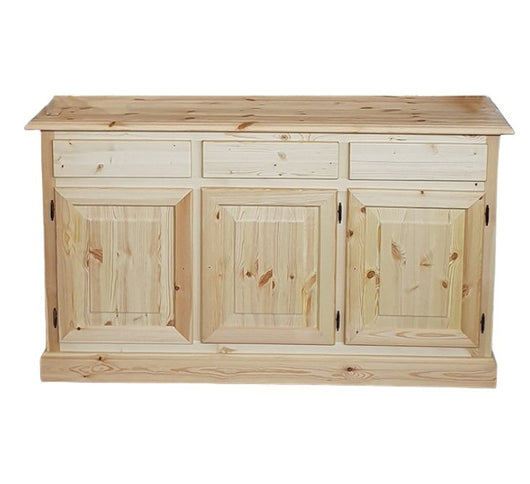 Credenza 3 porte 3 cassetti legno massello pino grezzo 156x42x85 - Mobili 2G