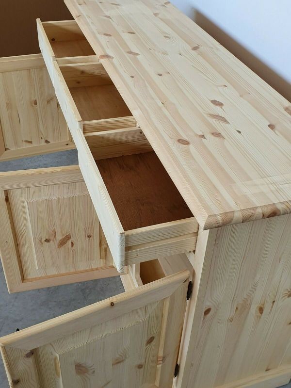 Credenza 3 porte 3 cassetti legno massello pino grezzo 156x42x85 - Mobili 2G