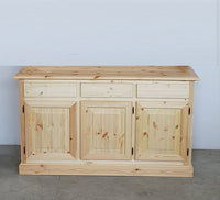 Credenza 3 porte 3 cassetti legno massello pino grezzo 156x42x85 - Mobili 2G