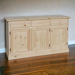 Credenza 3 porte 3 cassetti legno massello pino grezzo 156x42x85 - Mobili 2G