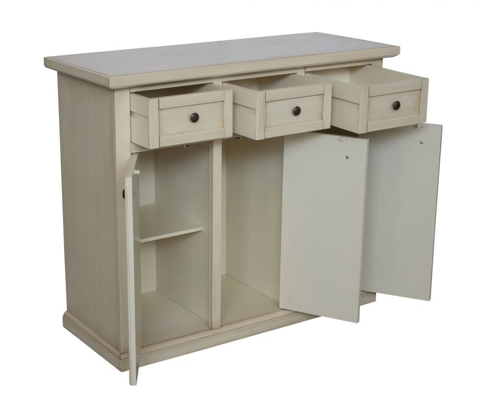Credenza 3 porte 3 cassetti shabby avorio anticato decori 100x39x85 - Mobili 2G