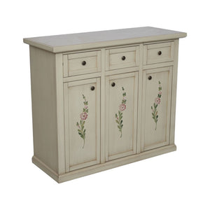 Credenza 3 porte 3 cassetti shabby avorio anticato decori 100x39x85 - Mobili 2G