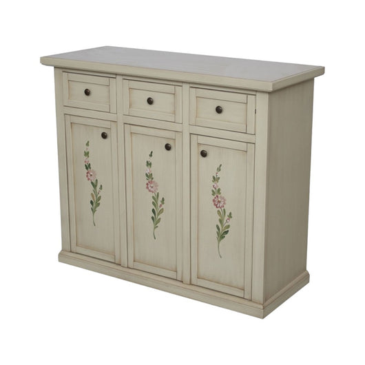 Credenza 3 porte 3 cassetti shabby avorio anticato decori 100x39x85 - Mobili 2G